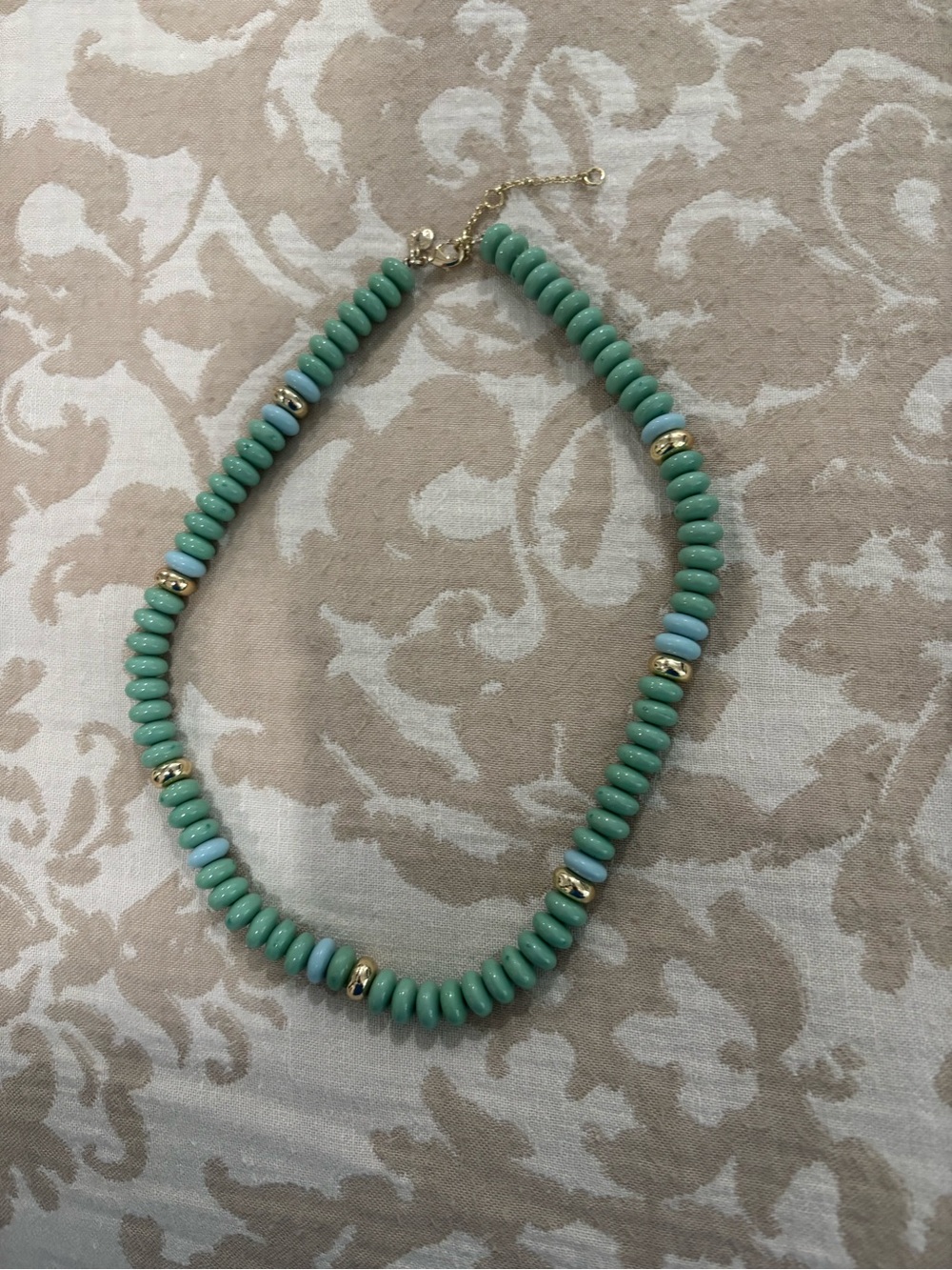 J. Crew Mint Green Beaded Necklace with Gold Accents